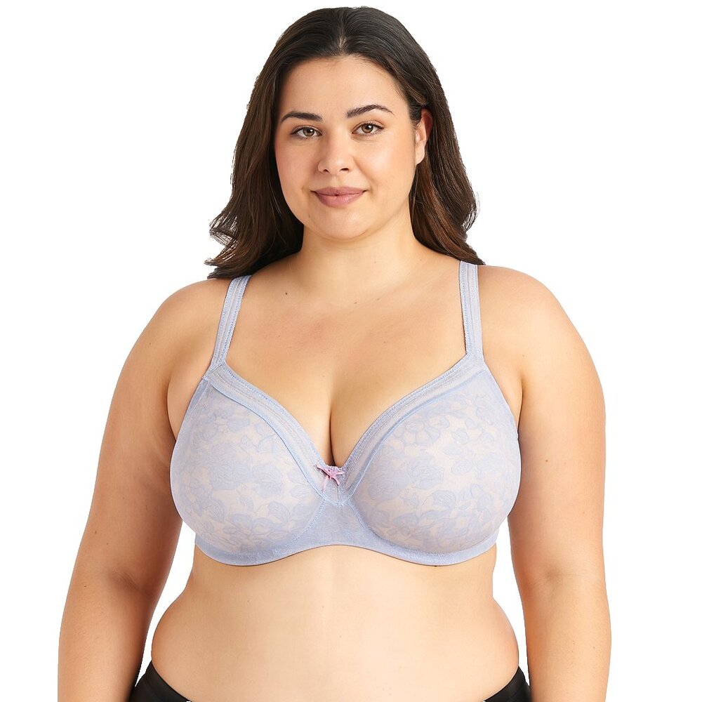 Cacique Womens Bra Modern Lace Balconette 44F Blue Underwire Lane Bryant